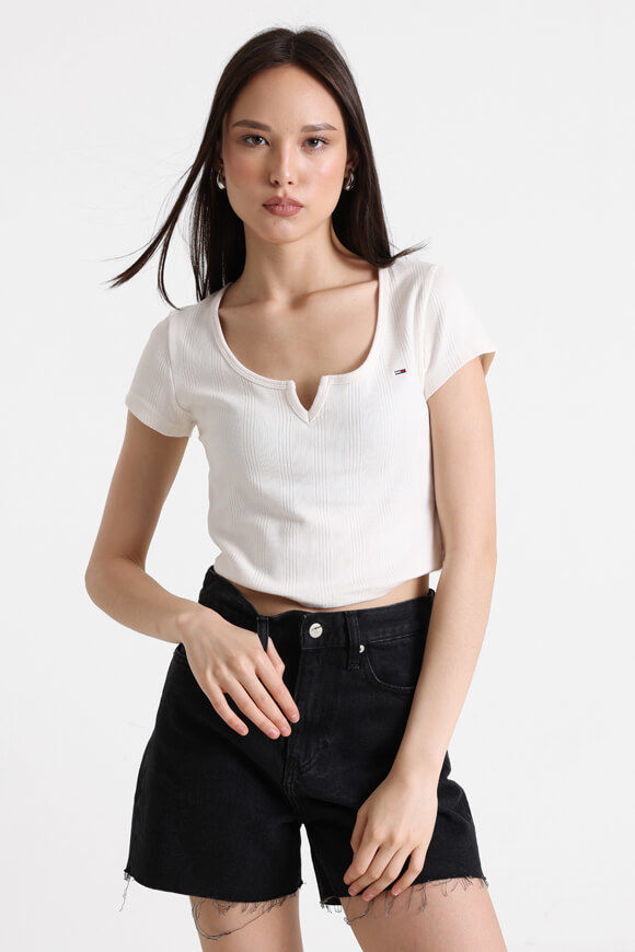 Tommy Jeans Geripptes Crop T-Shirt | Ancient White | Damen  | M von Tommy Jeans