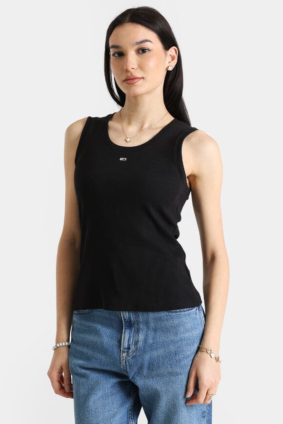 Tommy Jeans Geripptes Tanktop | Black | Damen  | M von Tommy Jeans