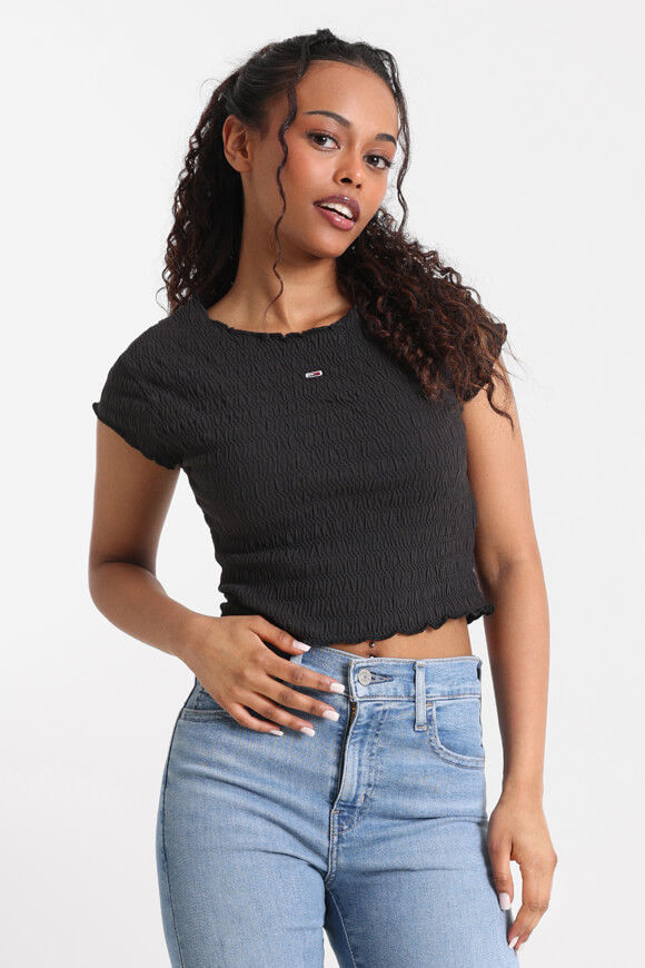 Tommy Jeans Gesmoktes Crop T-Shirt | Black | Damen | XS Tommy Jeans Gesmoktes Crop T-Shirt | Black | Damen | XS von Tommy Jeans