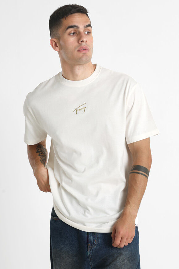 Tommy Jeans Gold Signature T-Shirt | Offwhite | Herren  | L von Tommy Jeans