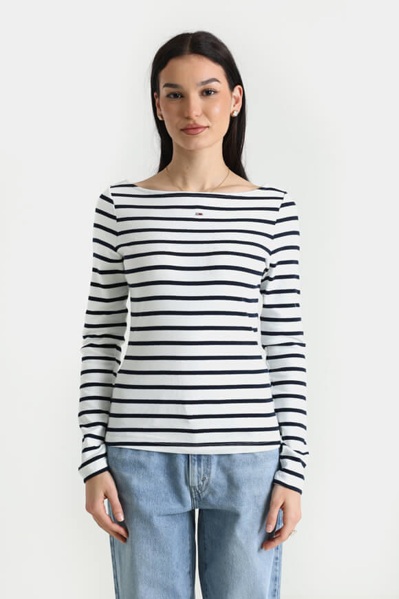 Tommy Jeans Langarmshirt | Offwhite + Navy | Damen  | M von Tommy Jeans