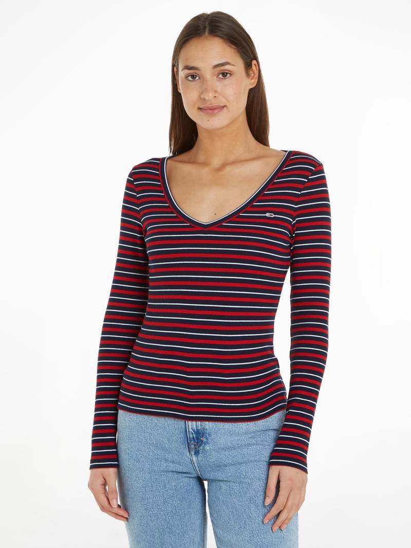 Tommy Jeans Langarmshirt »TJW SLIM ESS STRIPE RIB V LS«, mit Tommy Jeans Flagge von Tommy Jeans