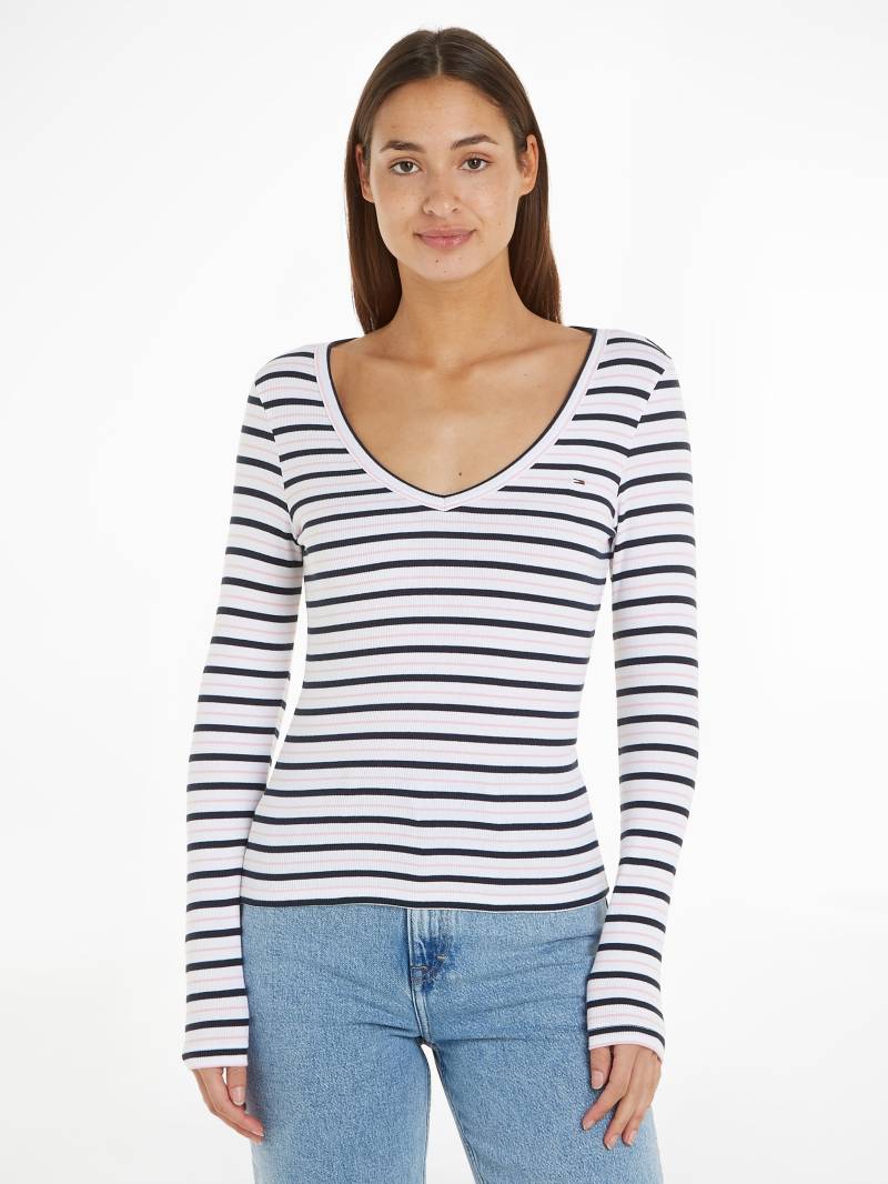 Tommy Jeans Langarmshirt »TJW SLIM ESS STRIPE RIB V LS«, mit Tommy Jeans Flagge von Tommy Jeans