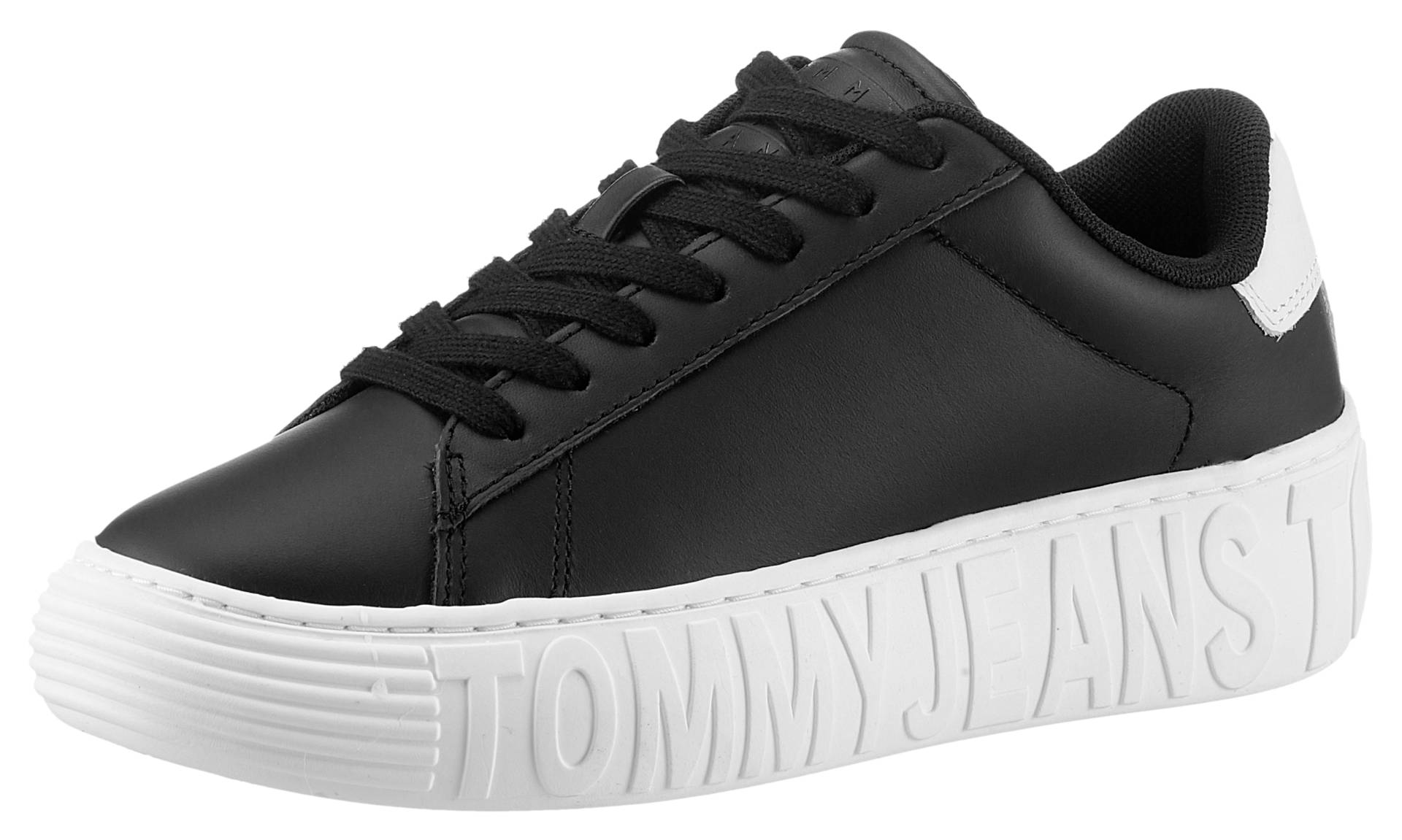 Tommy Jeans Plateausneaker »TJW LEATHER CUPSOLE ESS«, mit Logobuchstaben im Plateau, Freizeitschuh, Halbschuh, Schnürschuh von Tommy Jeans