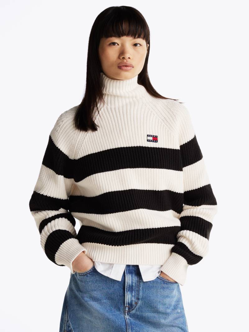 Tommy Jeans Strickpullover »TJW STRIPE MOCKNCK BADGE SWEATER«, mit Perlfangmuster, Logo-Badge von Tommy Jeans