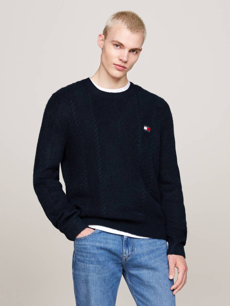 Tommy Jeans Sweatshirt »TJM SLIM CABLE KNIT CNECK«, mit bestickten Markenlogo, Strickmuster von Tommy Jeans