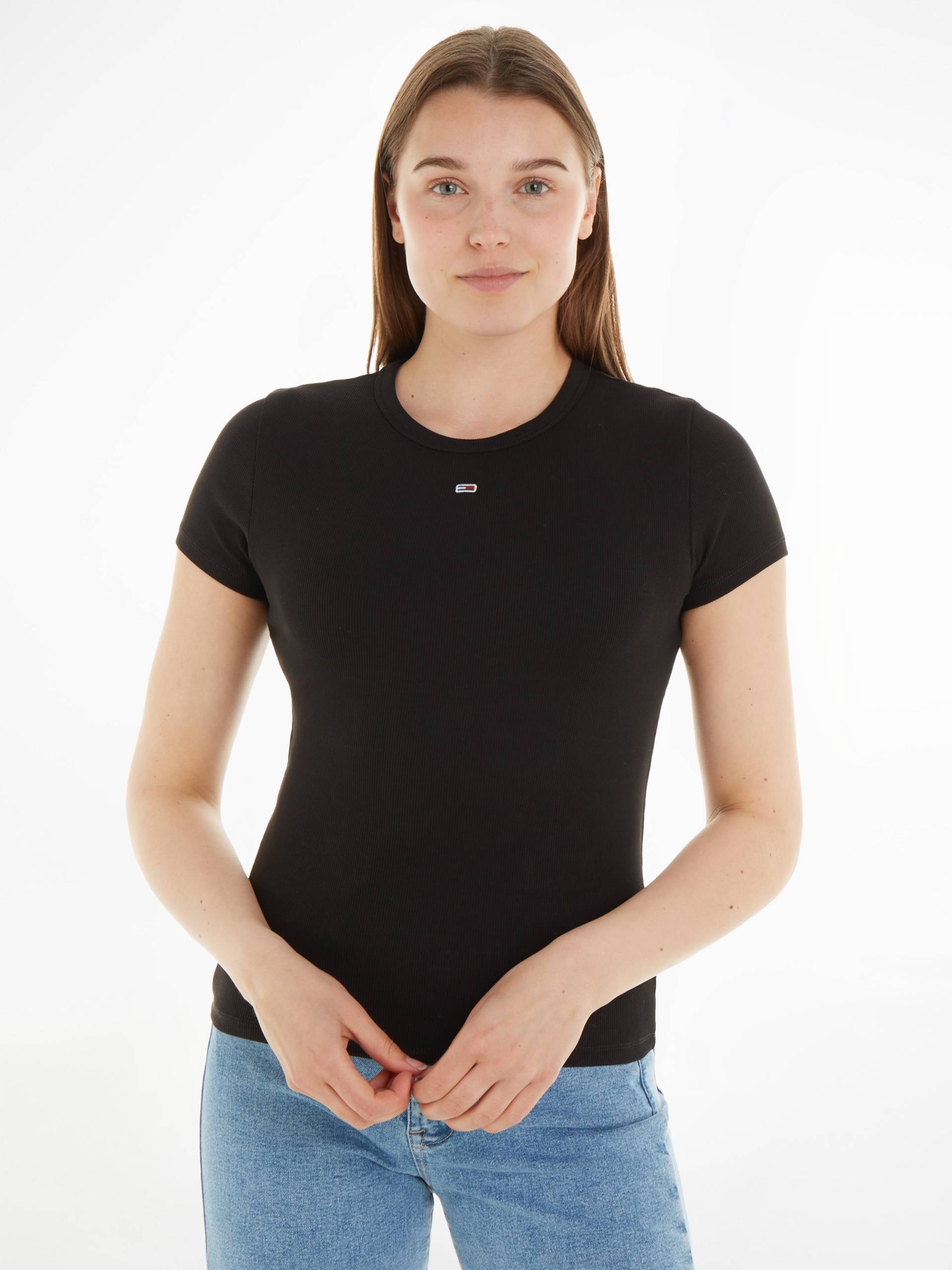 Tommy Jeans T-Shirt »Slim Essential Rib Shirt, Rippshirt Rundhalsshirt«, mit Logostickerei von Tommy Jeans