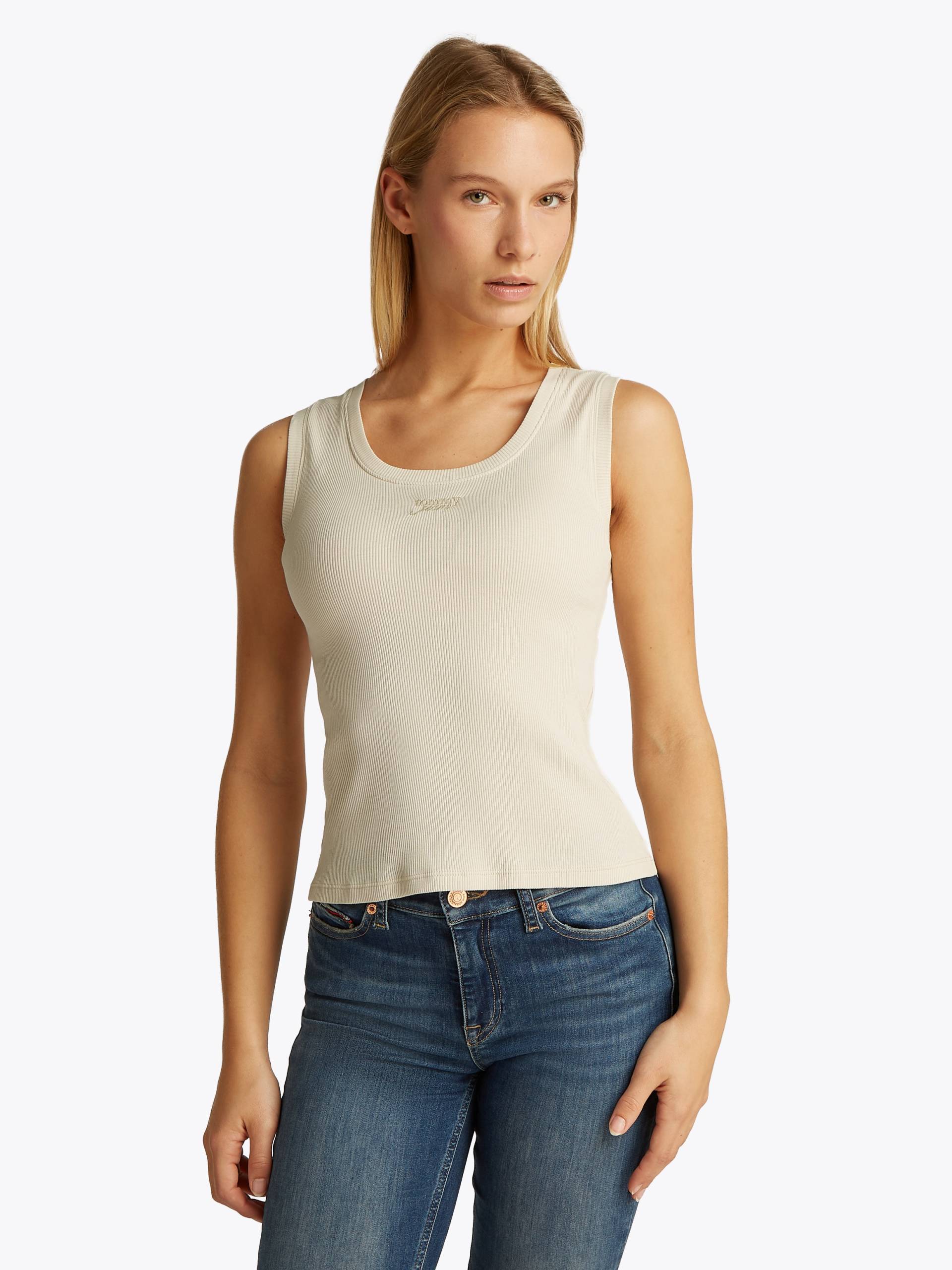 Tommy Jeans Tanktop »TJW SLIM SCRIPT RIB TANK TOP«, mit Logostickerei Tommy Jeans Tanktop »TJW SLIM SCRIPT RIB TANK TOP«, mit Logostickerei von Tommy Jeans