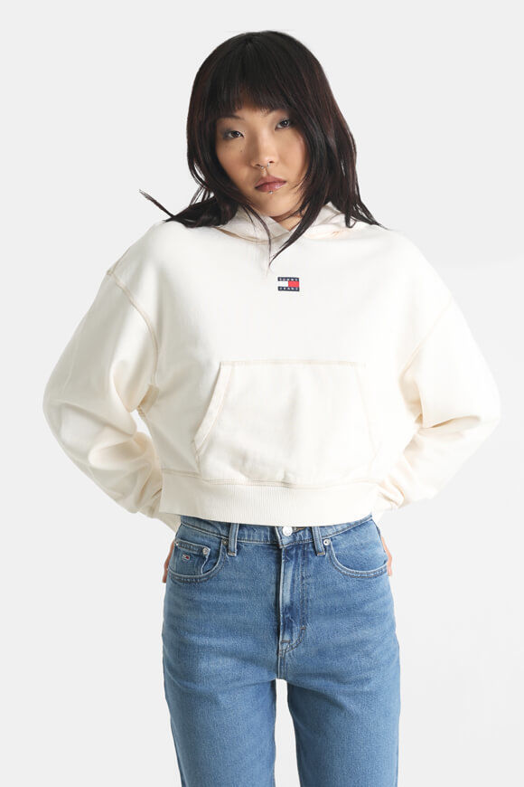 Tommy Jeans Tpstitch Badge Crop Kapuzensweatshirt | Ancient White | Damen  | L von Tommy Jeans