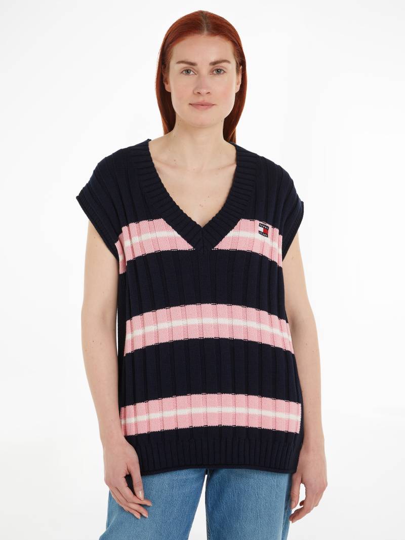 Tommy Jeans V-Ausschnitt-Pullover »TJW STRIPE V-NECK VEST«, mit Logopatch von Tommy Jeans