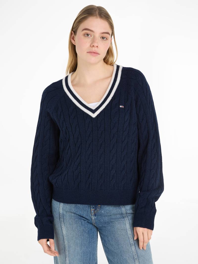 Tommy Jeans V-Ausschnitt-Pullover »TJW V-NECK CABLE SWEATER«, mit Logostickerei von Tommy Jeans