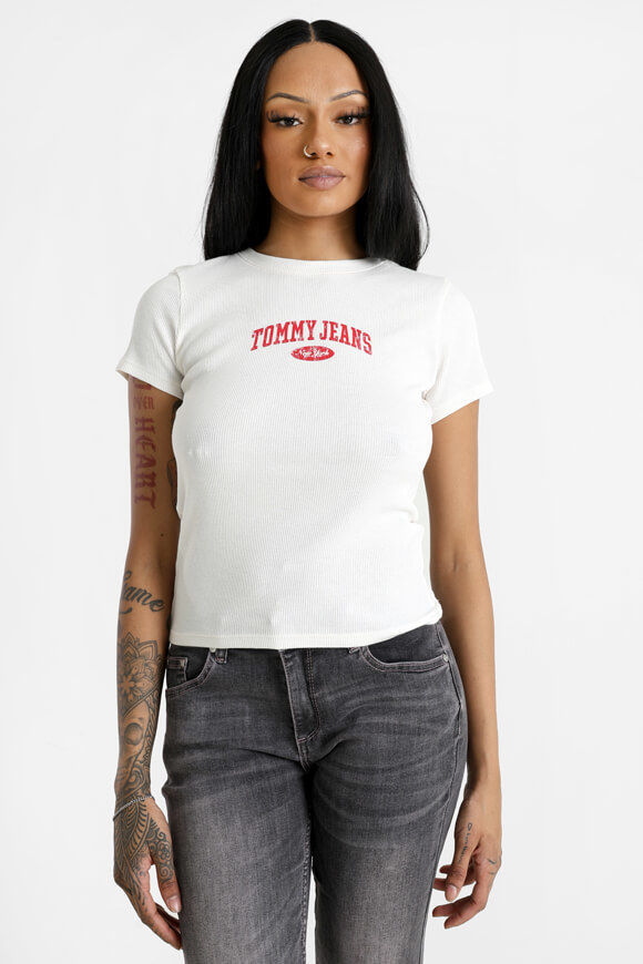 Tommy Jeans Varsity geripptes T-Shirt | Ancient White | Damen  | S von Tommy Jeans