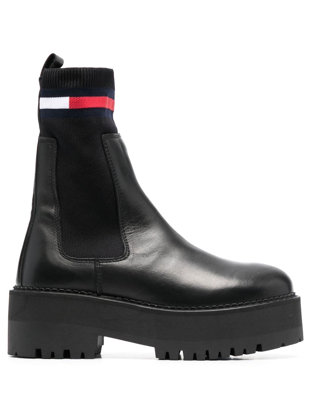 Tommy Jeans flatform logo-trim leather boots - Black von Tommy Jeans