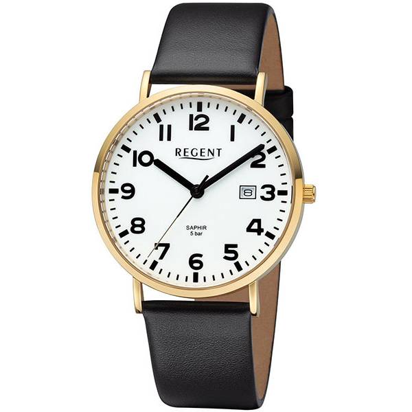 Regent Just Time: Armbanduhr mit Zahlen Leuchtzifferblatt 39mm verg von Top Watches