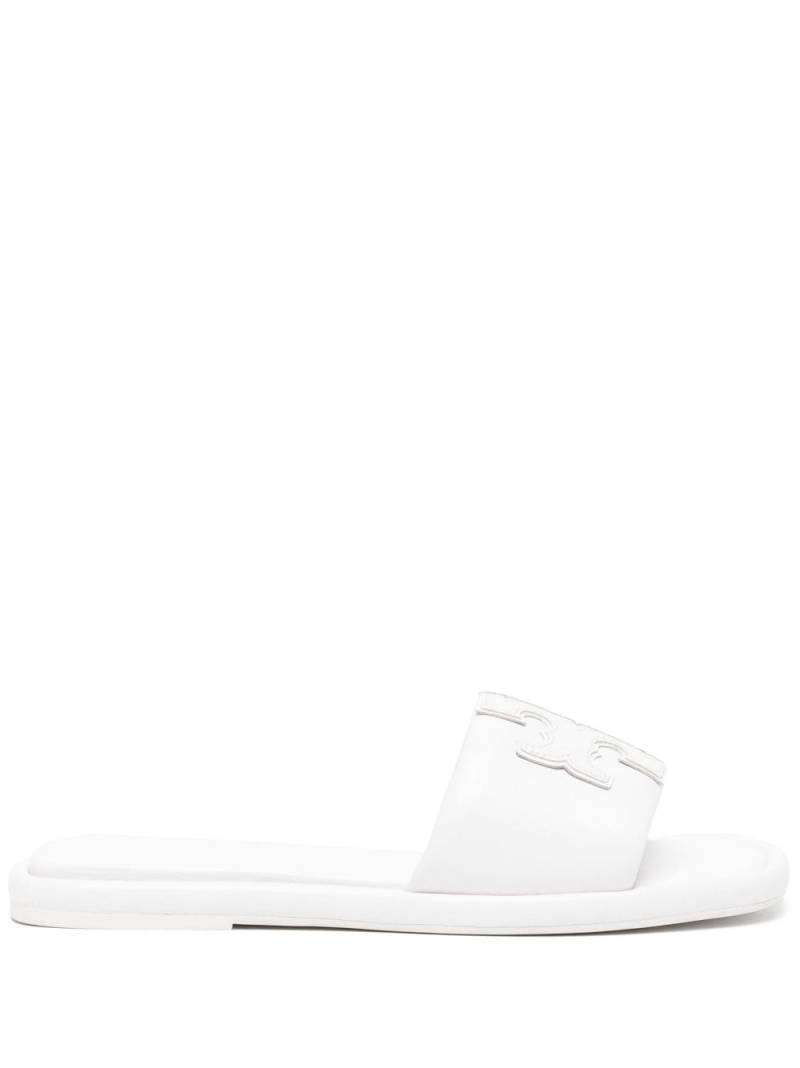Tory Burch Double T leather slides - White von Tory Burch