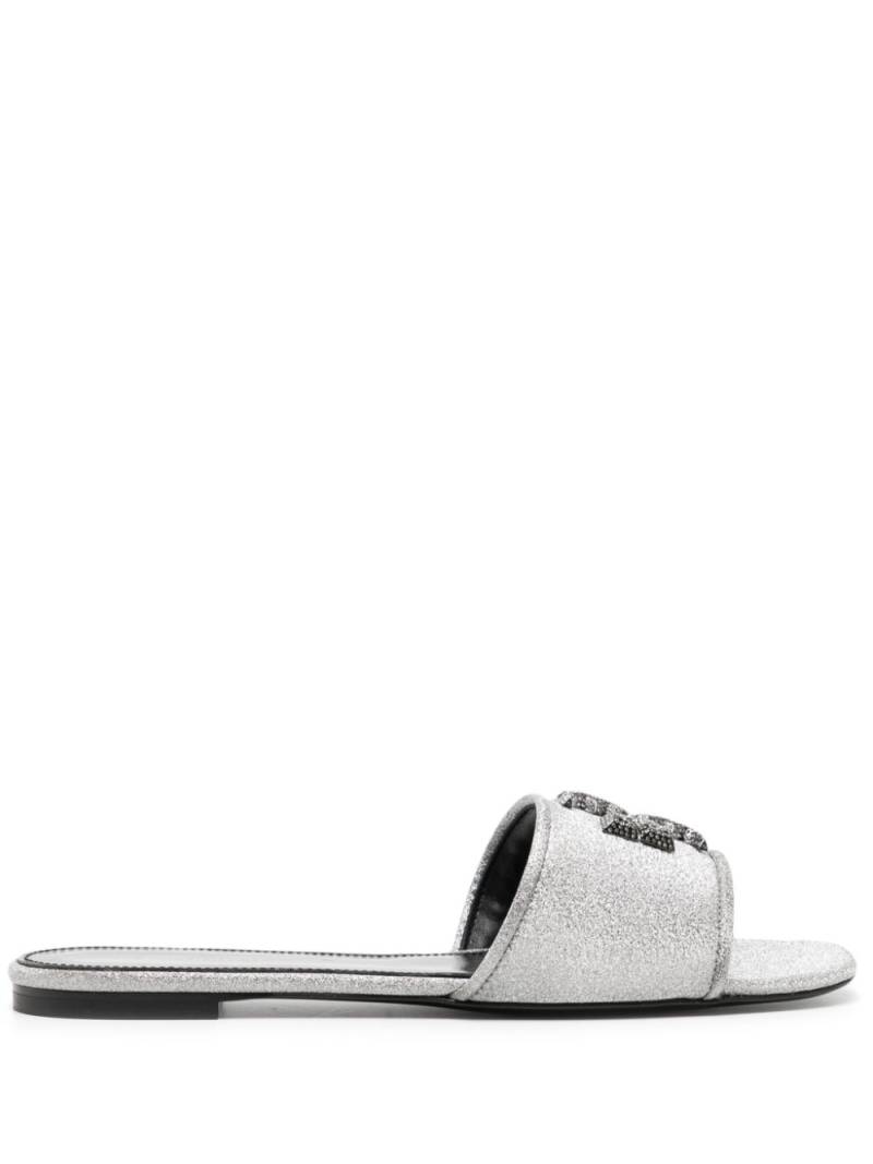 Tory Burch Eleanor pavé logo-appliqué slides - Silver von Tory Burch