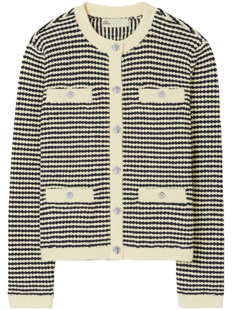 Tory Burch Kendra contrasting-trim striped cardigan - White von Tory Burch