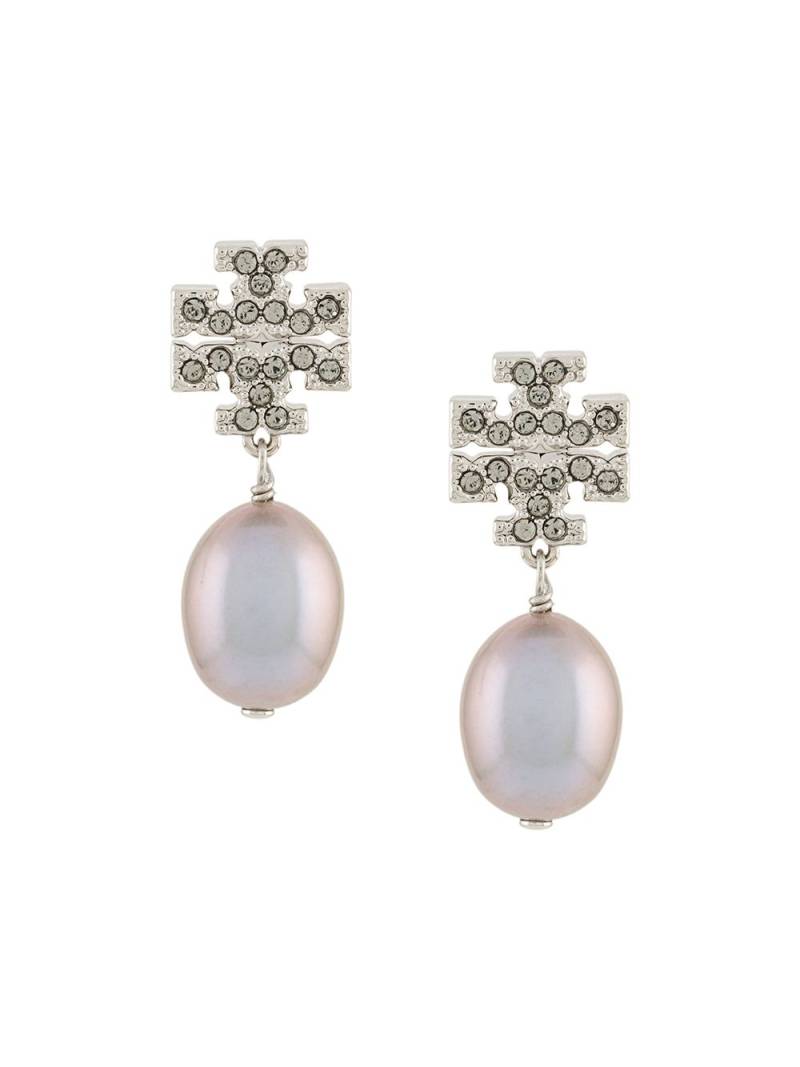 Tory Burch Kira pavé pearl drop earrings - Silver von Tory Burch