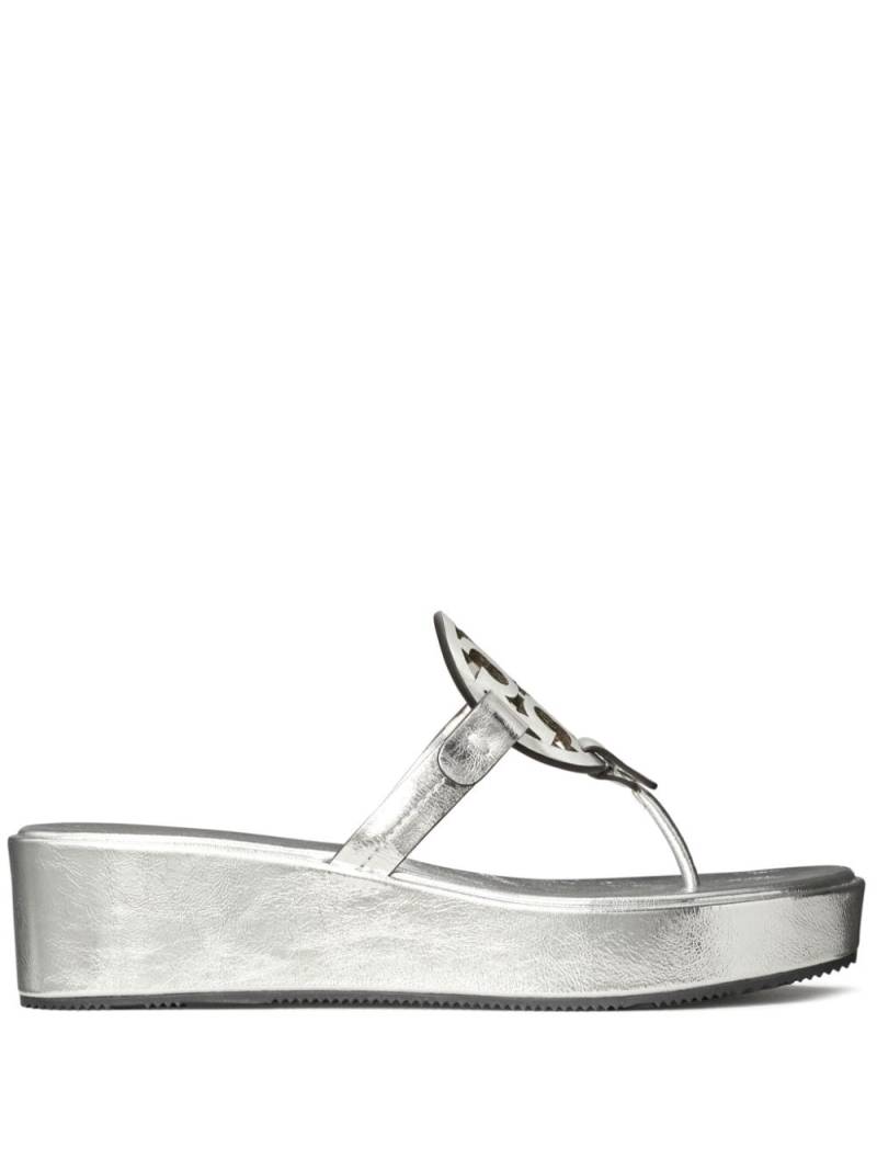 Tory Burch Miller 25mm metallic-effect slides - Silver von Tory Burch