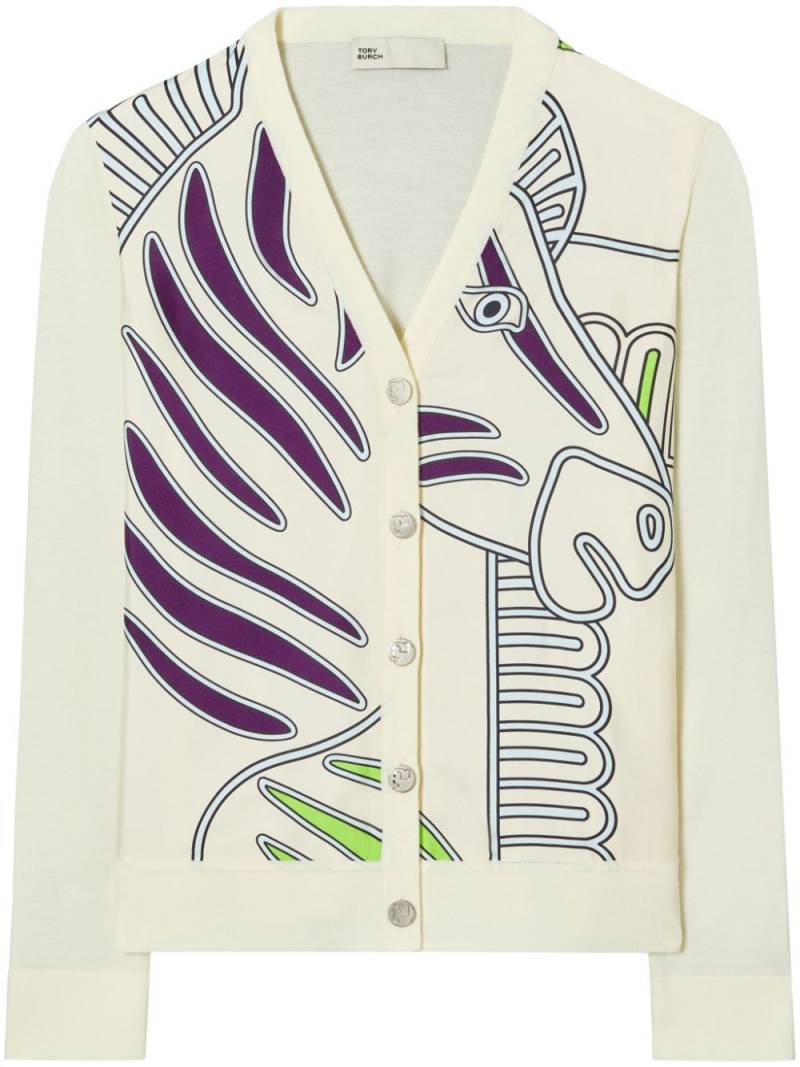 Tory Burch Silk Front zebra-print cardigan - White von Tory Burch