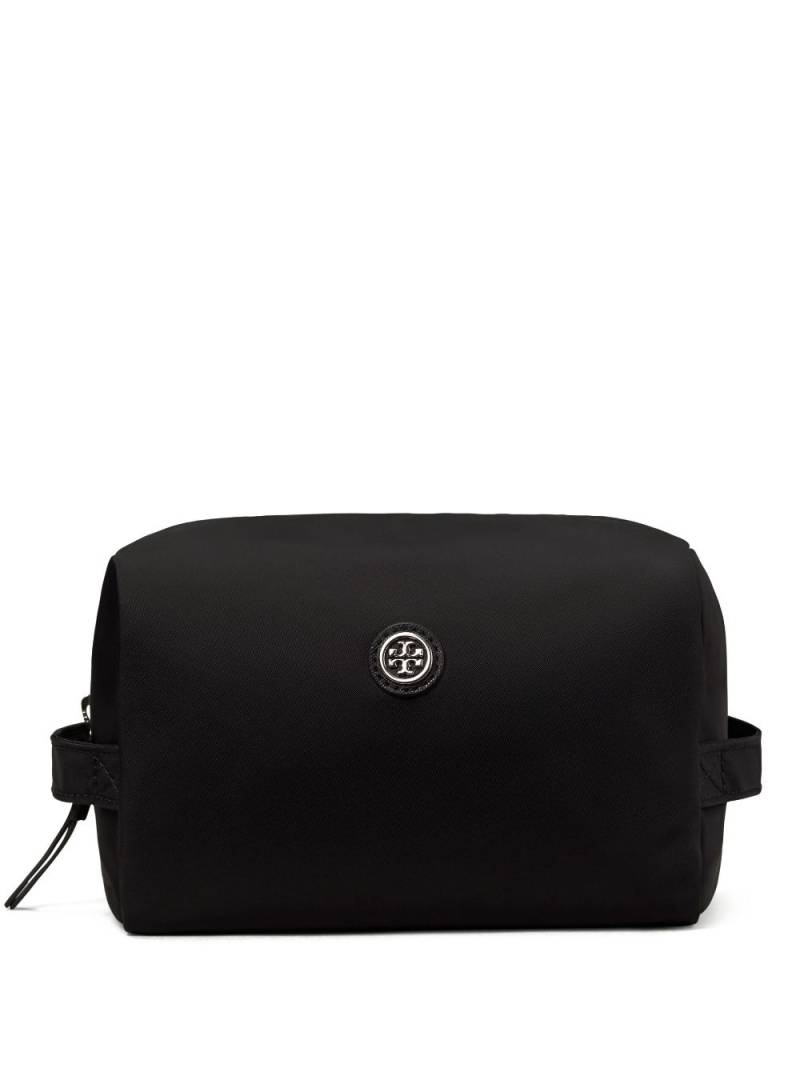 Tory Burch Virginia logo-patch make up bag - Black von Tory Burch