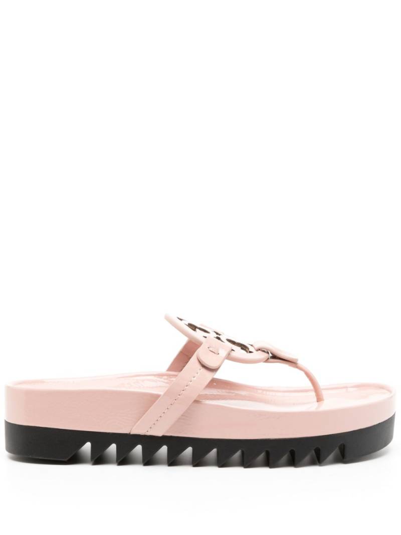 Tory Burch appliqué-logo leather flip-flops - Pink von Tory Burch