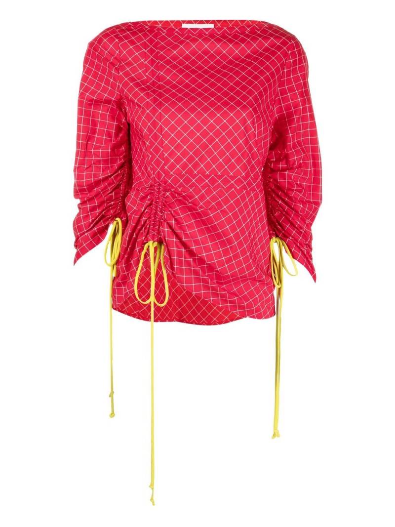 Tory Burch check-print ruched top - Red von Tory Burch