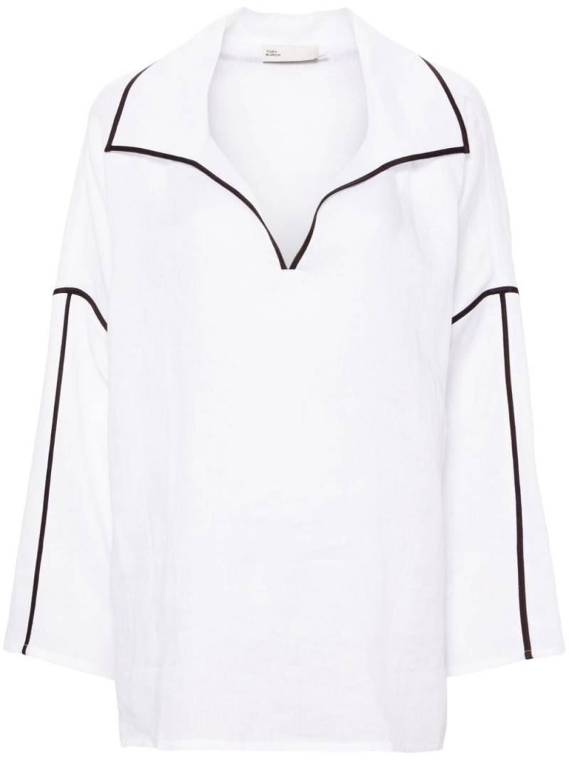 Tory Burch contrasting-trim linen shirt - White von Tory Burch