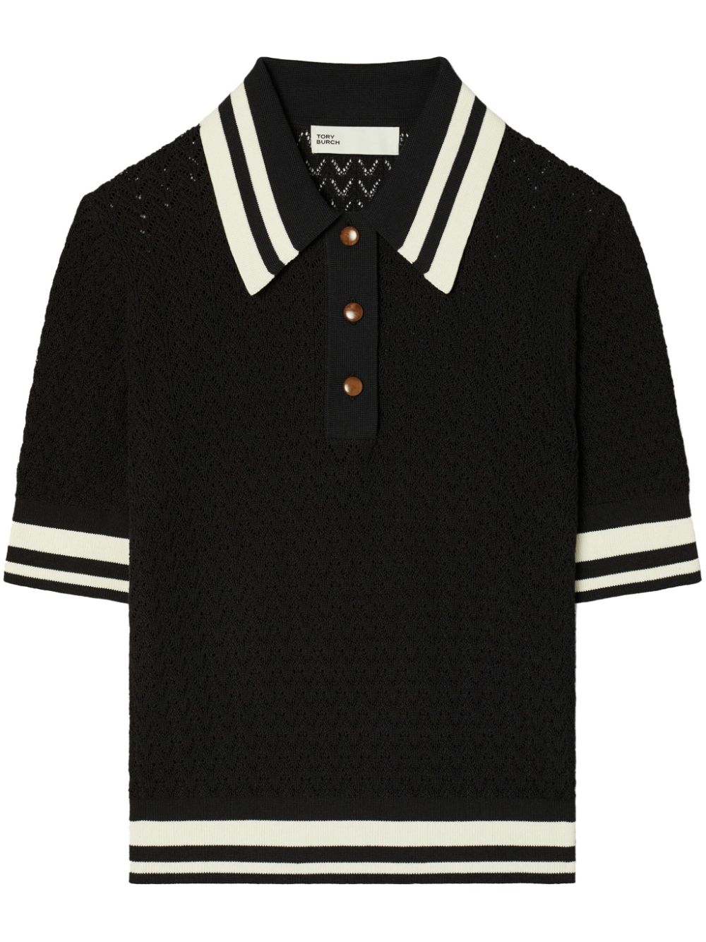 Tory Burch cotton-pointelle polo top - Black von Tory Burch