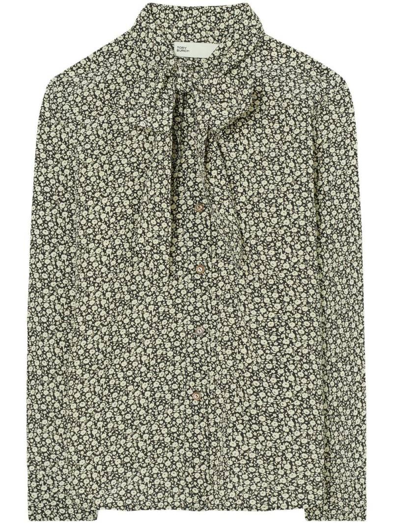 Tory Burch ditsy floral-print bow blouse - Black von Tory Burch