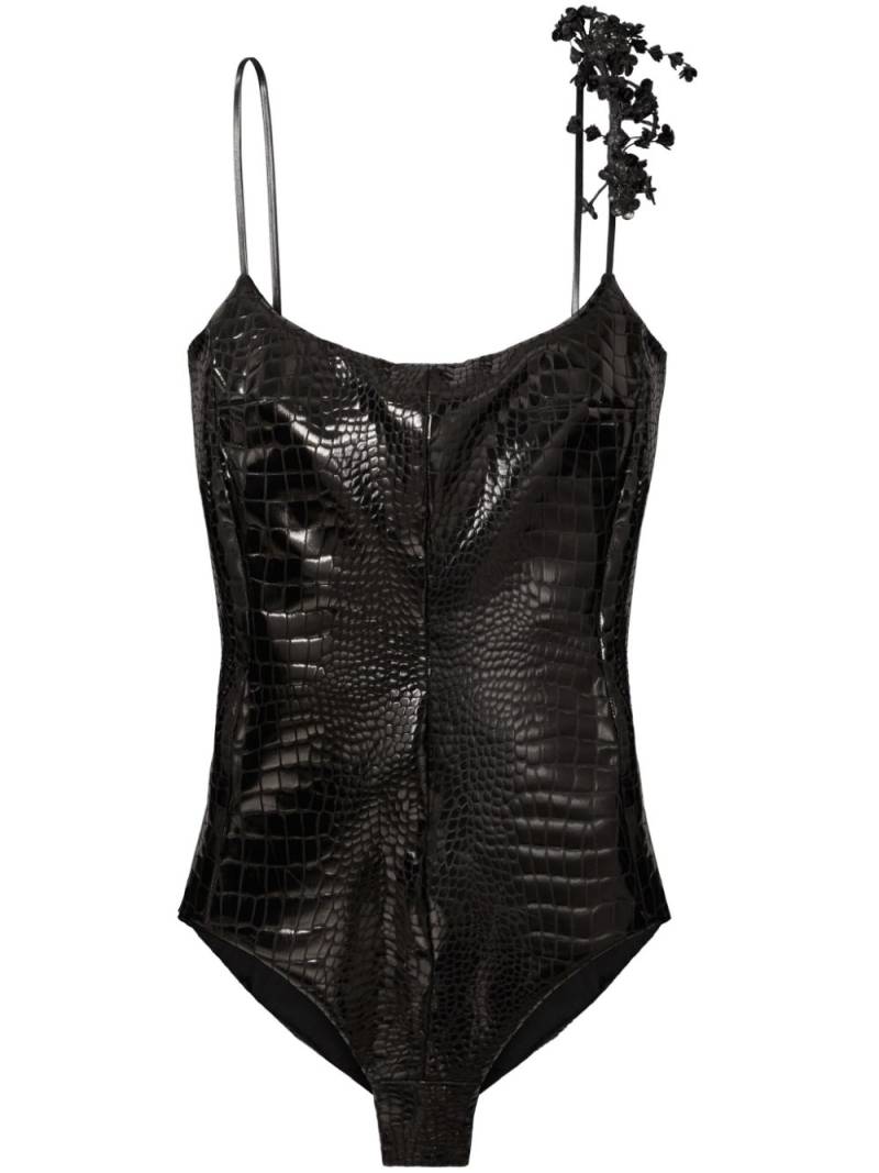 Tory Burch embossed crocodile bodysuit - Black von Tory Burch