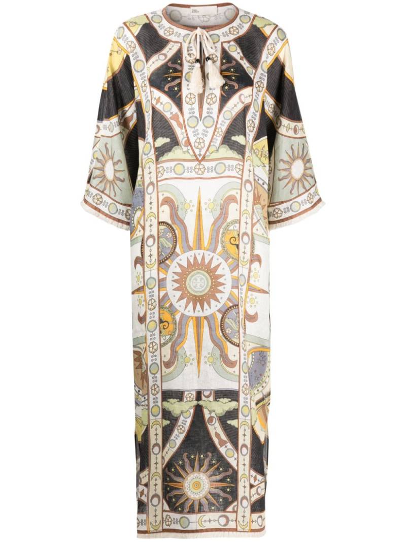 Tory Burch graphic-print linen midi dress - Blue von Tory Burch