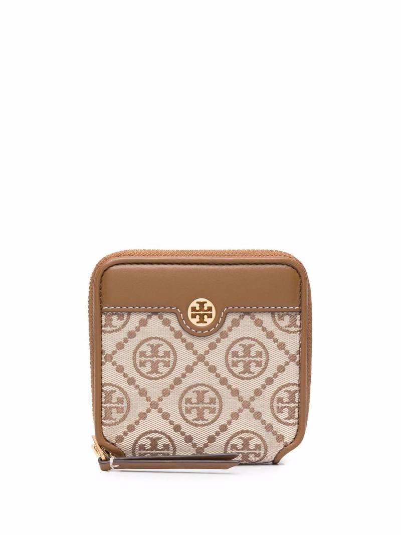 Tory Burch jacquard-logo all around-zip wallet - Neutrals von Tory Burch