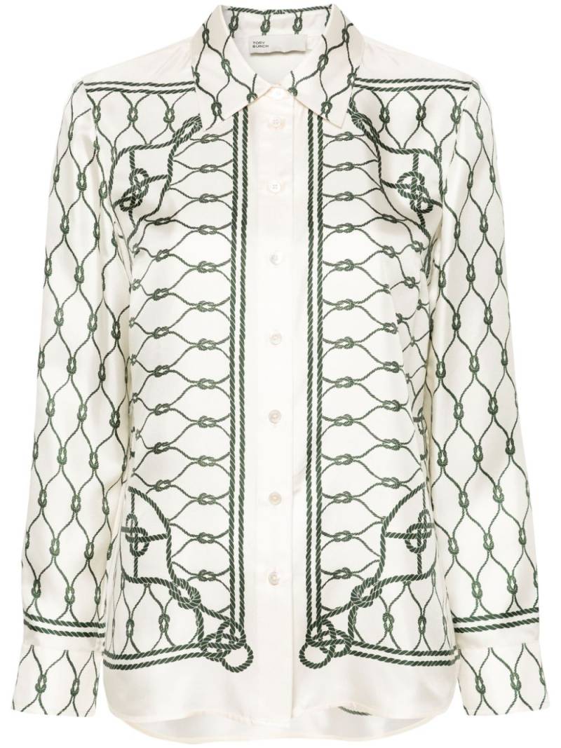 Tory Burch knot-print silk shirt - Neutrals von Tory Burch