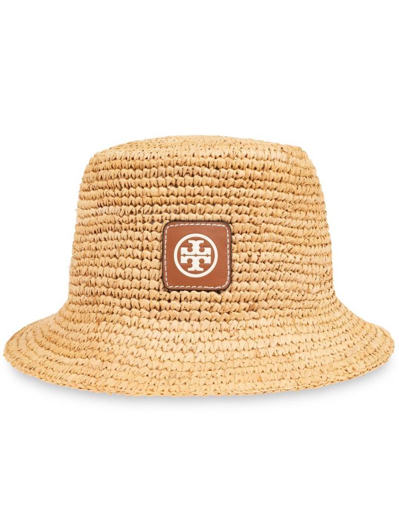 Tory Burch logo-appliqué raffia sun hat - Neutrals von Tory Burch