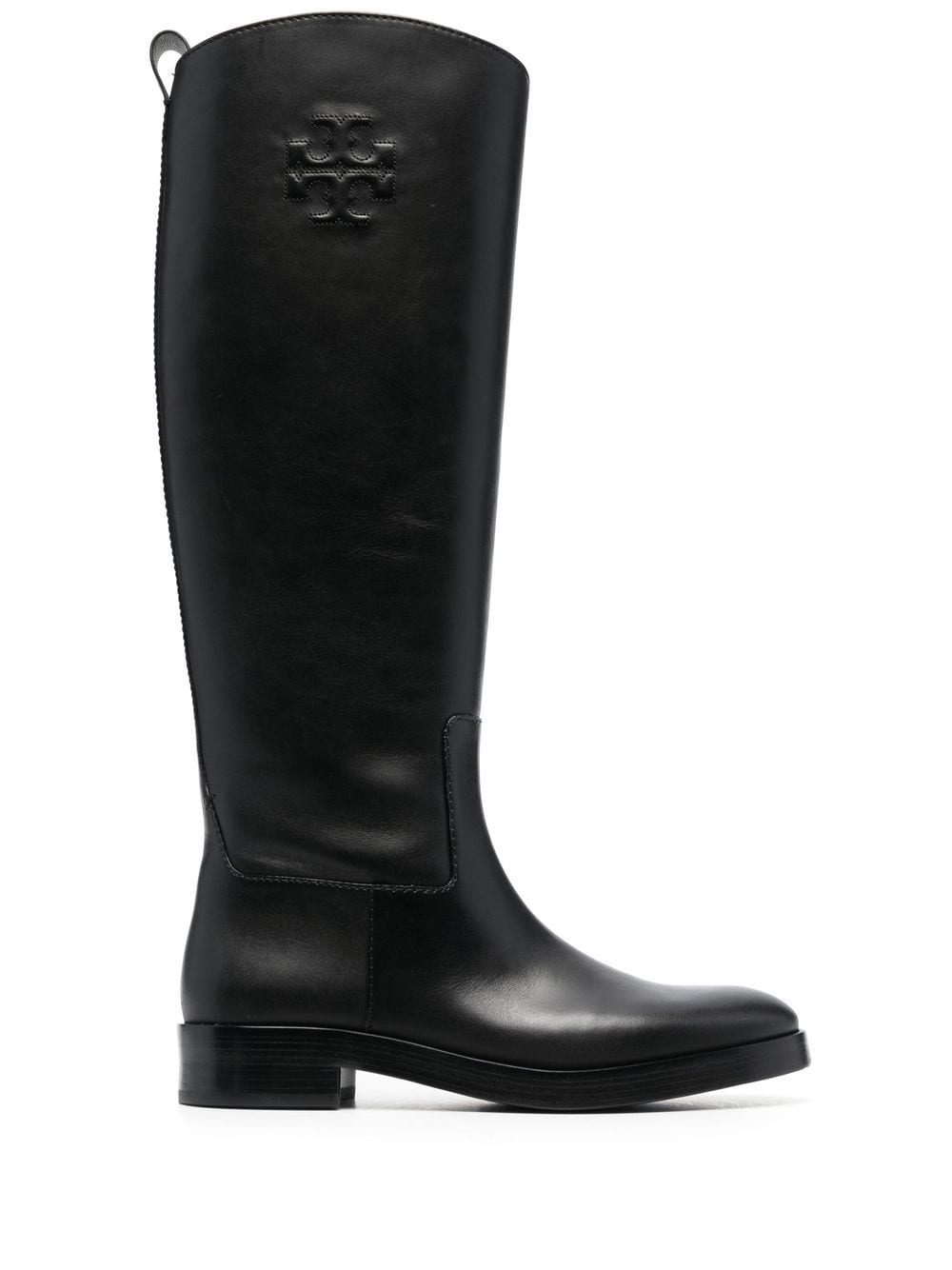 Tory Burch logo-embossed tall leather boots - Black von Tory Burch