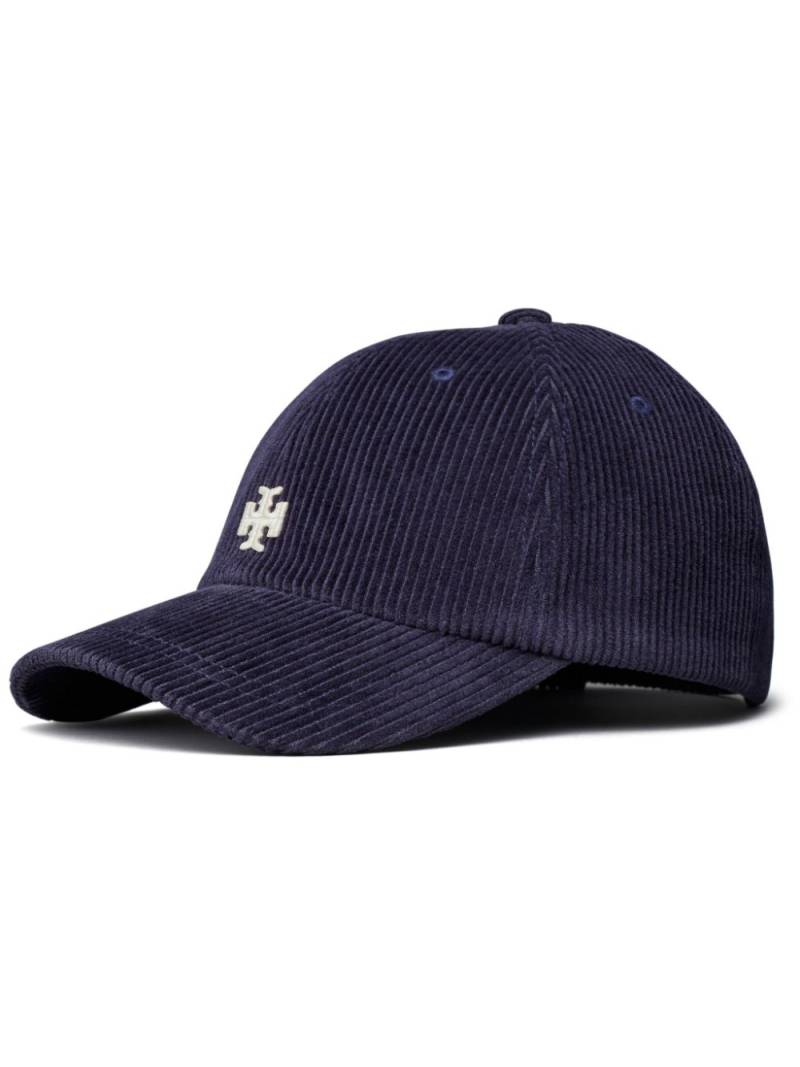 Tory Burch logo-embroidered corduroy cap - Blue von Tory Burch