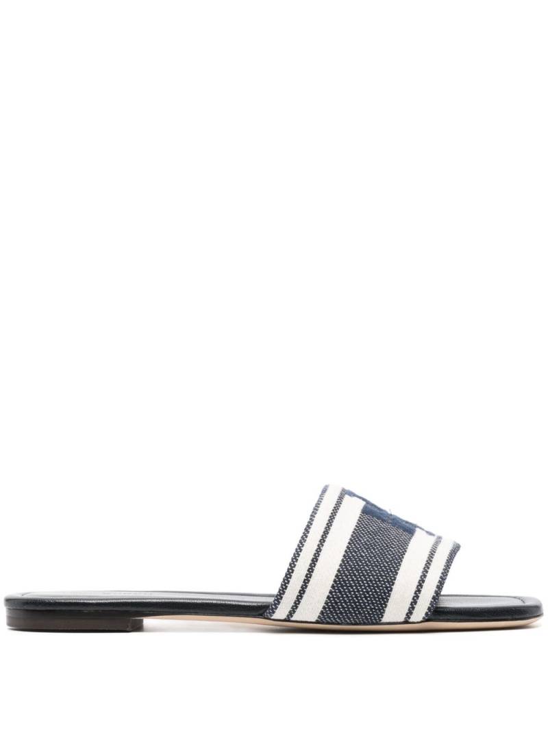 Tory Burch logo-embroidered open-toe slides - Blue von Tory Burch