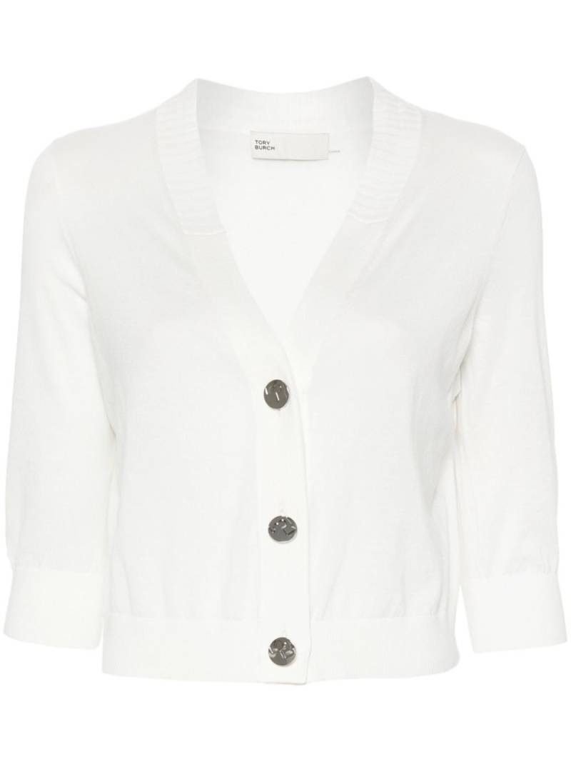 Tory Burch logo-engraved cotton cardigan - White von Tory Burch