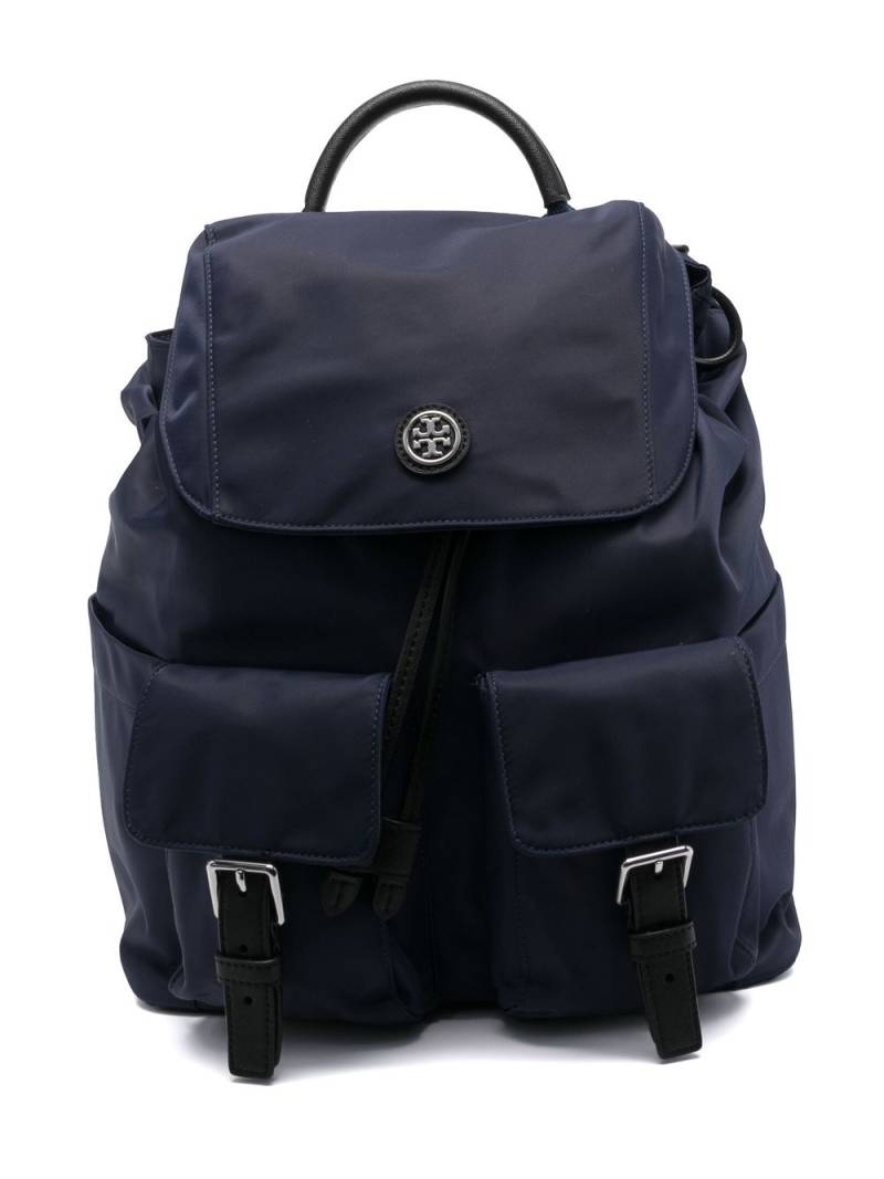 Tory Burch logo-patch detail drawstring backpack - Blue von Tory Burch