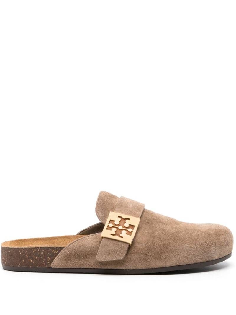 Tory Burch logo-plaque suede mules - Brown von Tory Burch