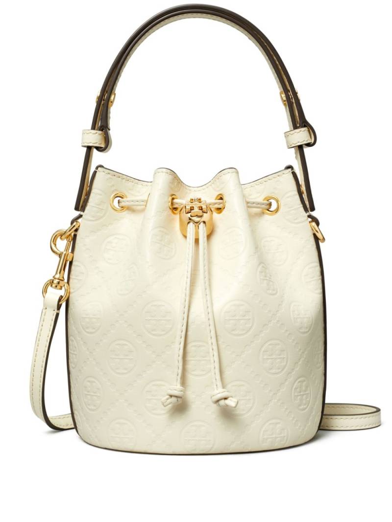 Tory Burch mini T Monogram bucket bag - White von Tory Burch