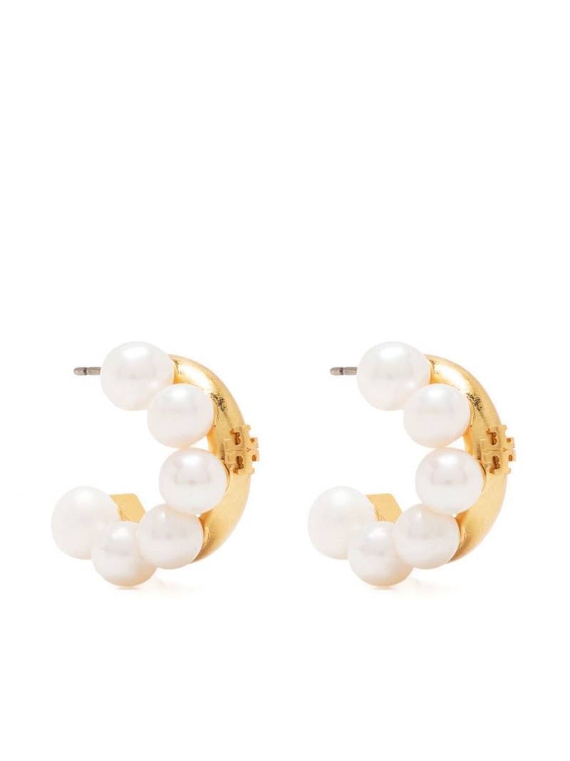 Tory Burch pearl-detail hoop earrings - Gold von Tory Burch