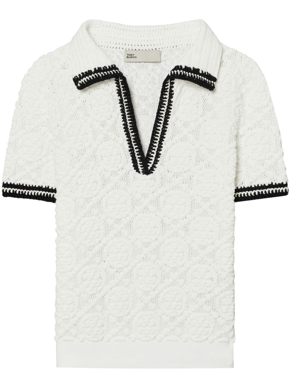 Tory Burch pointelle knitted cotton polo shirt - White von Tory Burch
