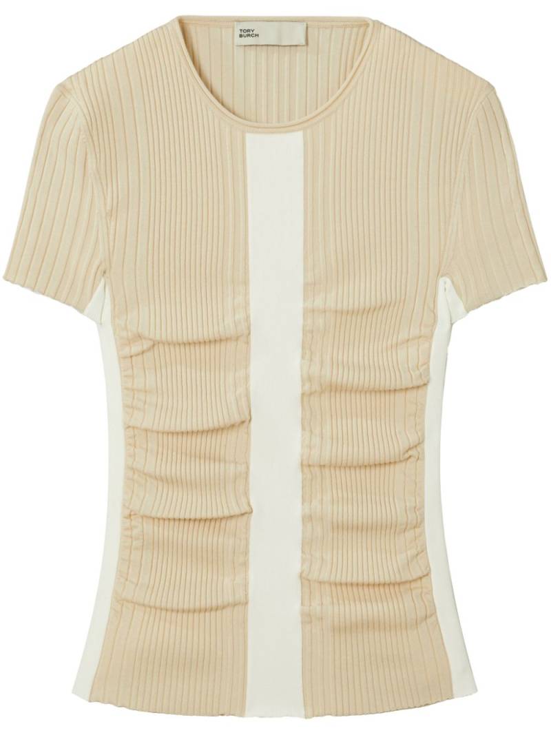 Tory Burch ruched wool blend knit top - Neutrals von Tory Burch