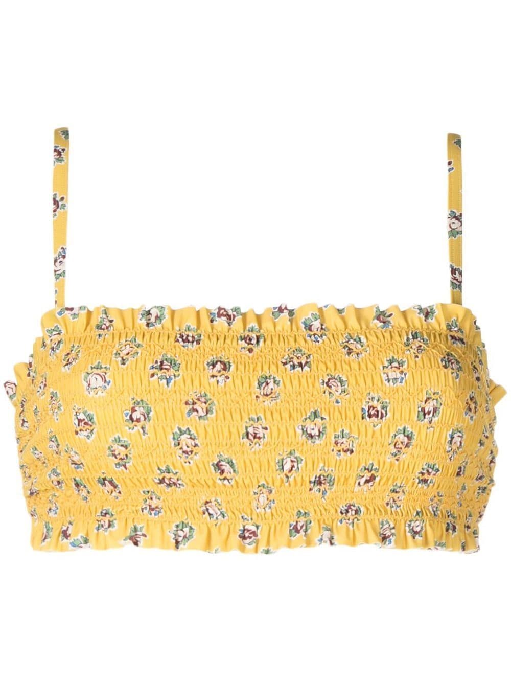 Tory Burch smocked floral-print bikini top - Yellow von Tory Burch