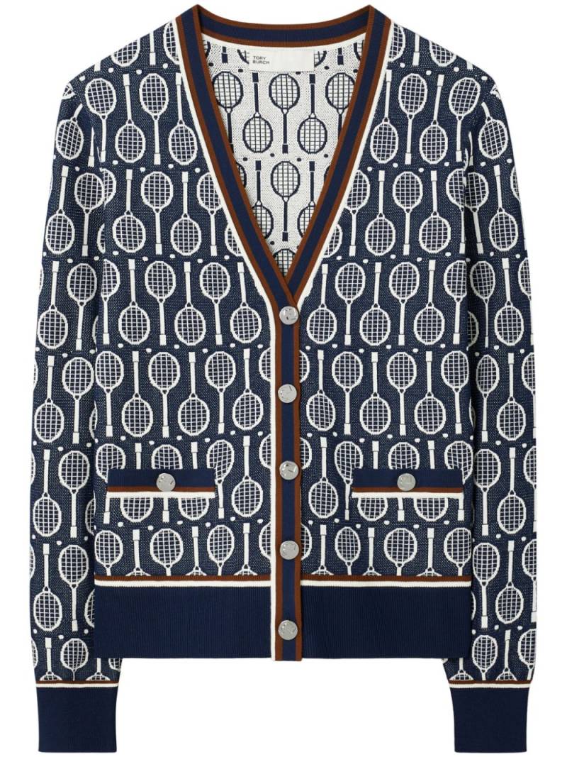 Tory Burch Racquet V-neck cardigan - Blue von Tory Burch