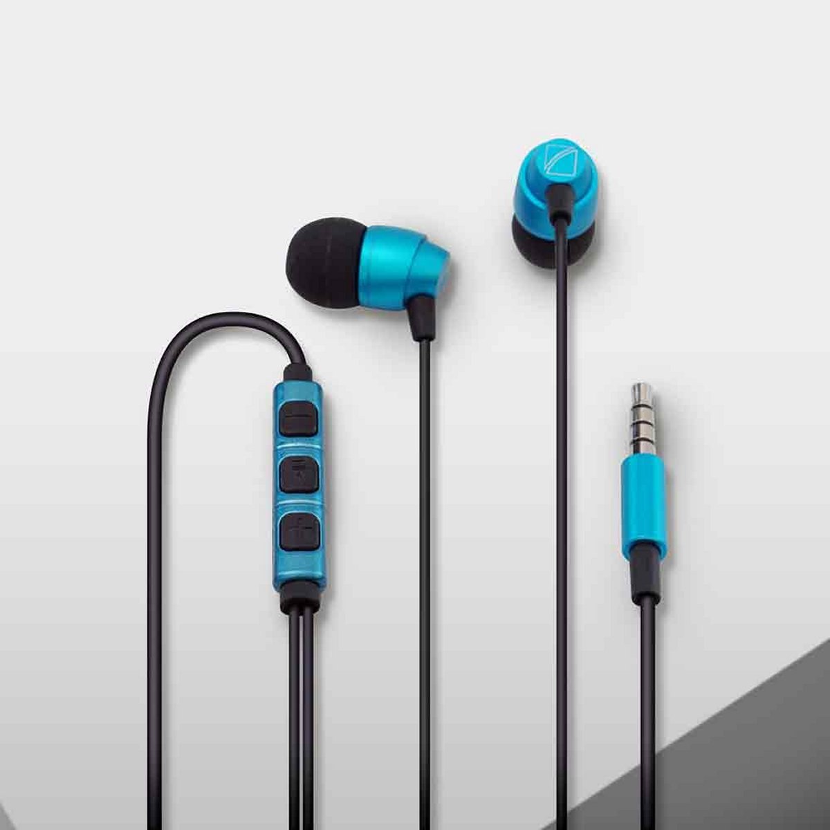 Microphone +Volume Control Earphones in Blau von Travel Blue