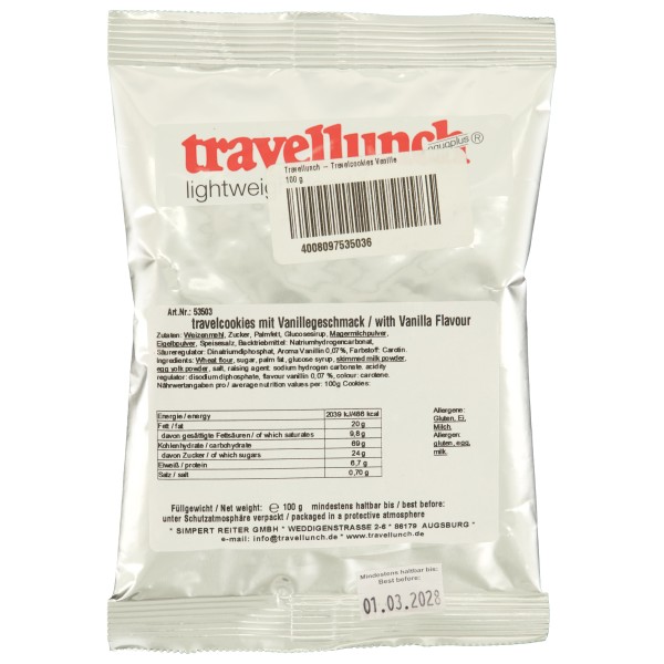 Travellunch - Travelcookies Vanille Gr 100 g von Travellunch