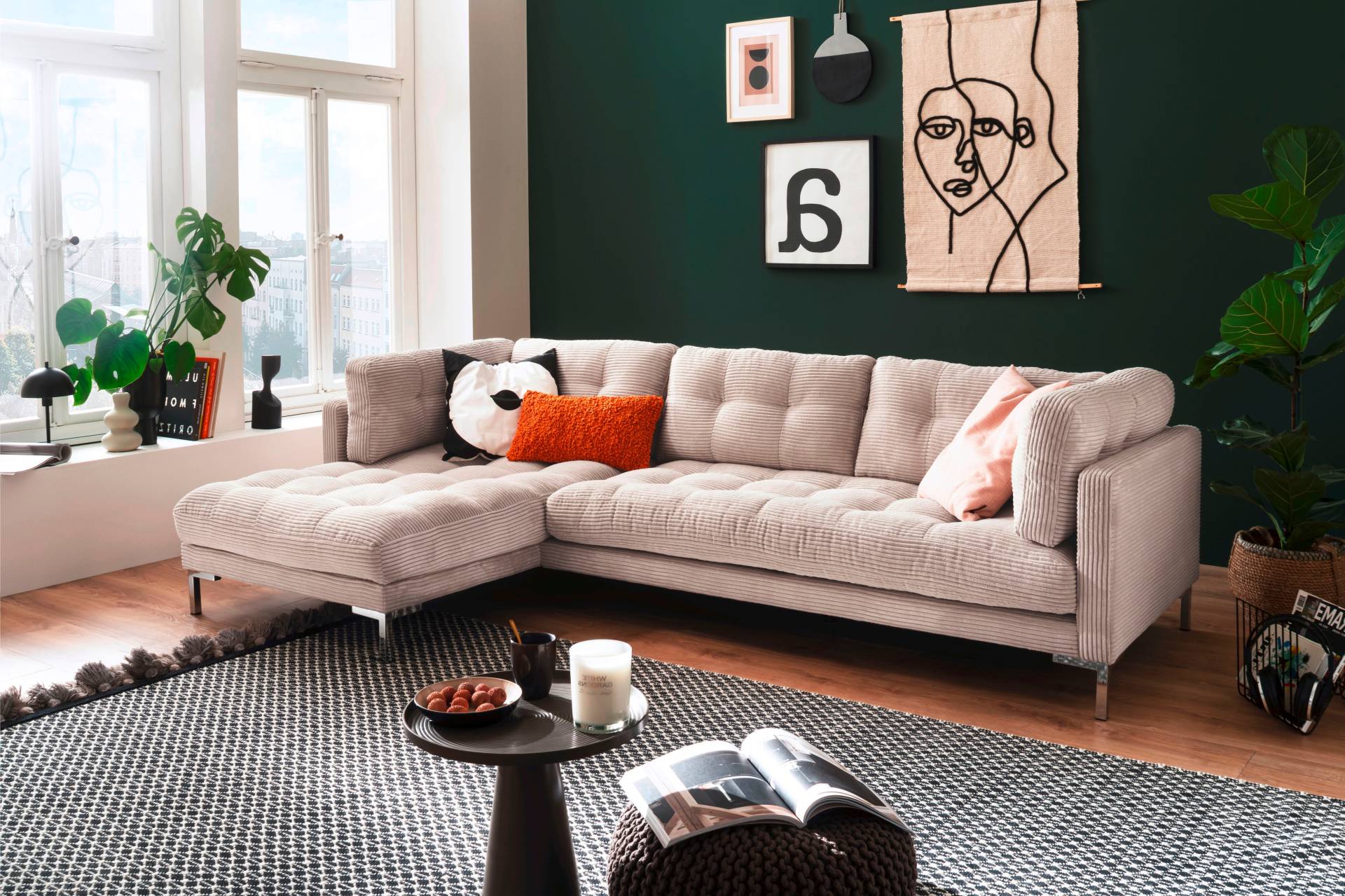 Trends by HG Ecksofa »Landau L-Form«, in Cord-Stoff mit Metallfuss von Trends by HG